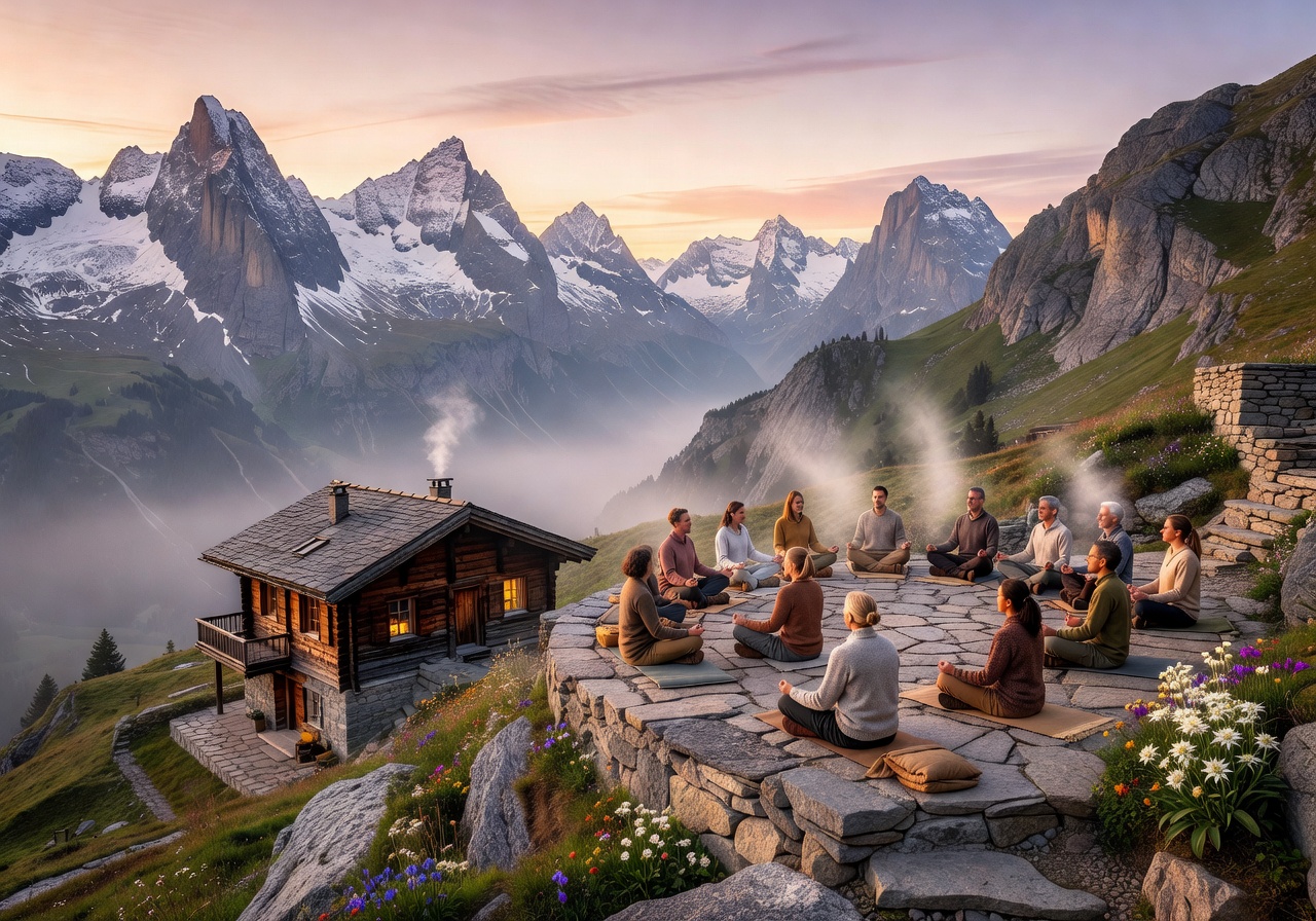 alpine wellness retreat mountain meditation switzerland