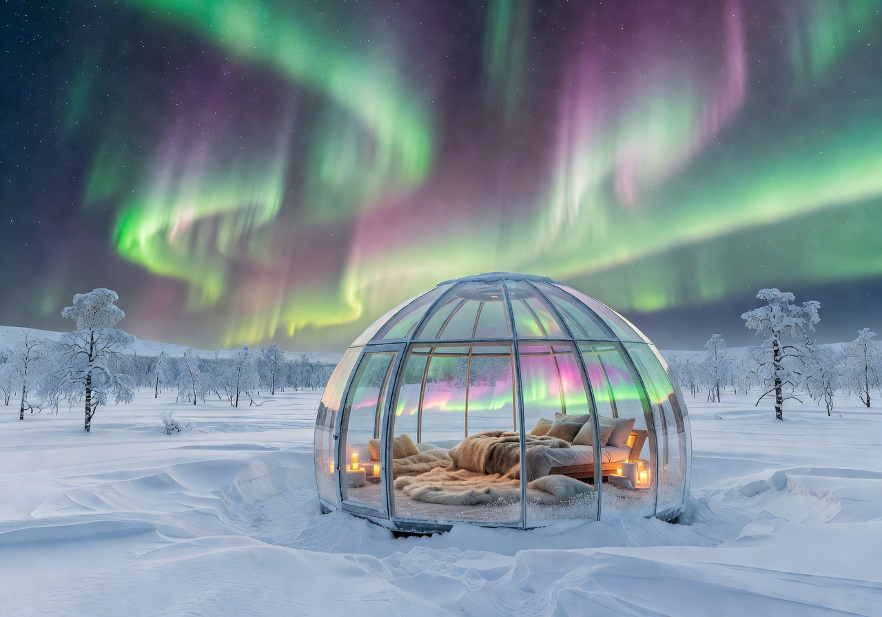 arctic aurora palace glass igloo northern lights finland