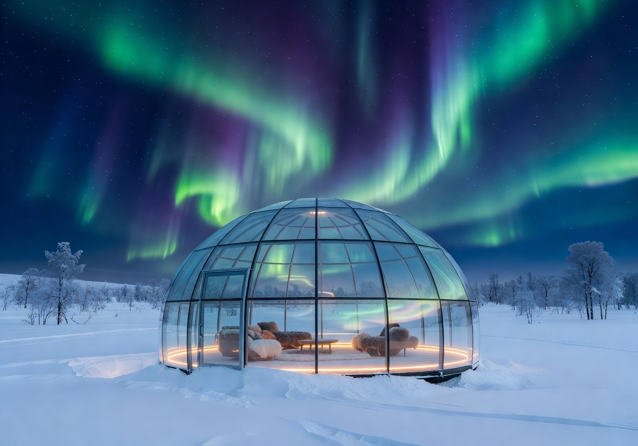 arctic aurora palace northern lights glass igloo finland