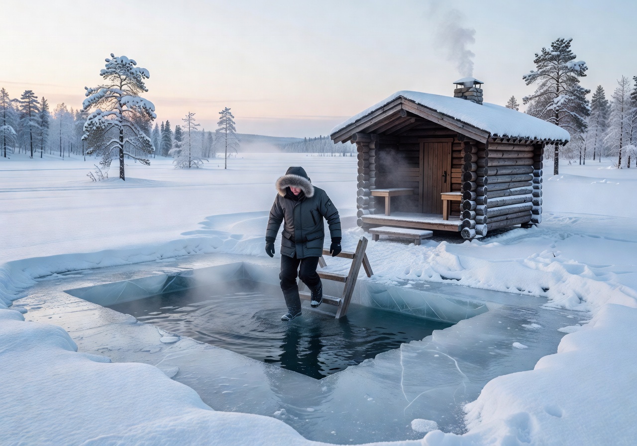 arctic ice therapy frozen lake finland wellness