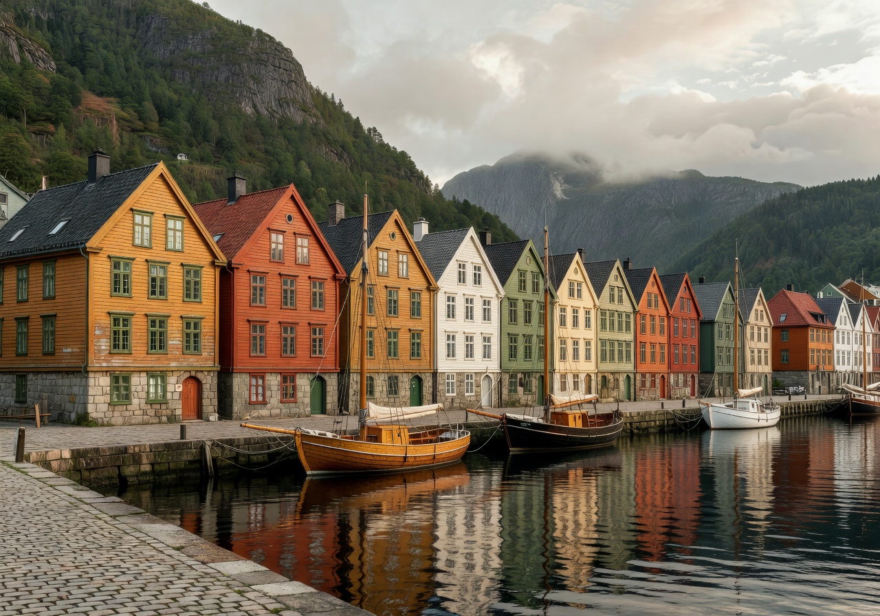 bergen norway harbor waterfront classical