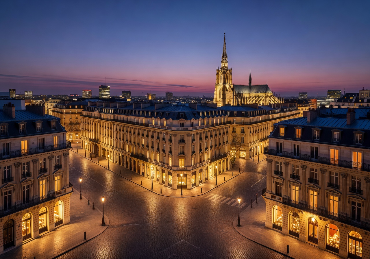 european luxury cityscape evening lights