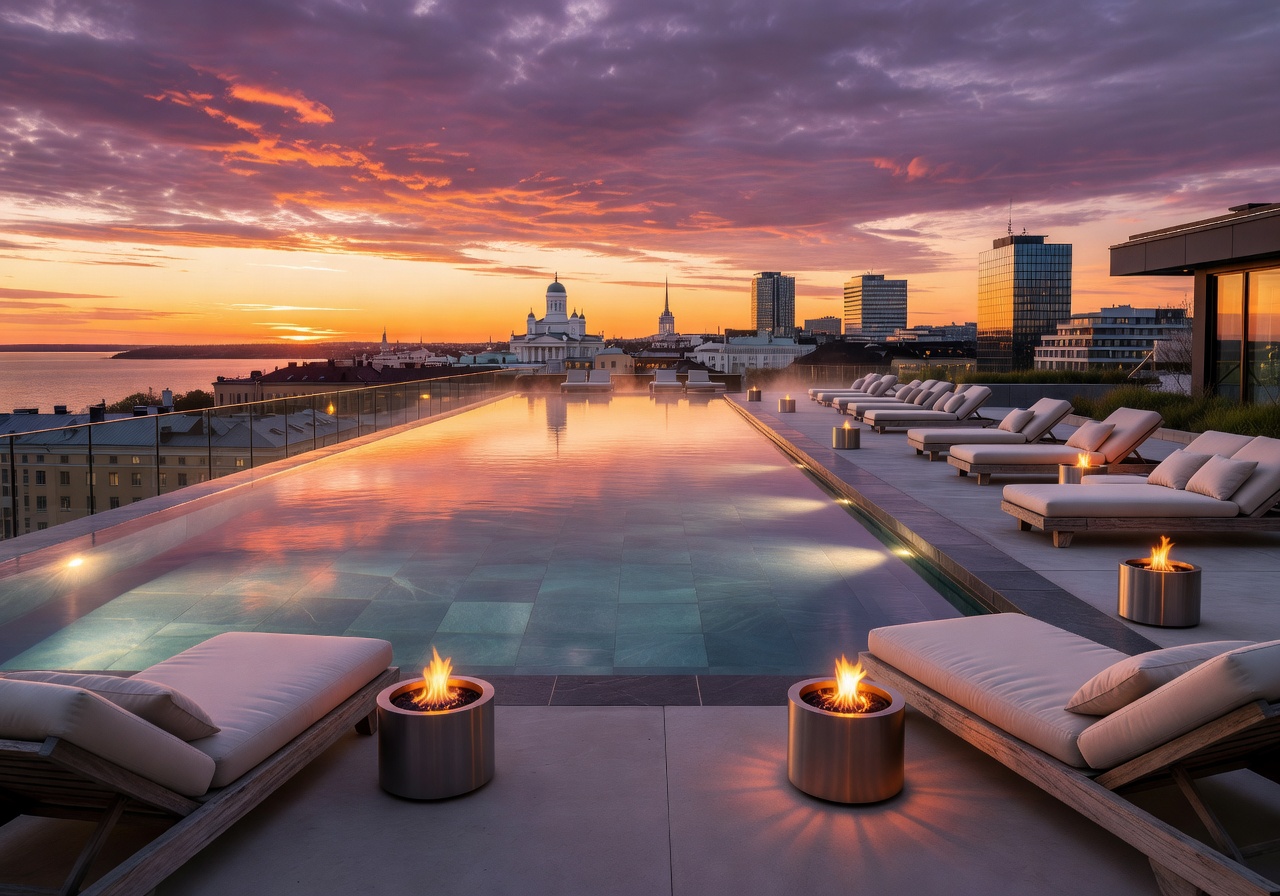 helsinki rooftop infinity pool sunset luxury