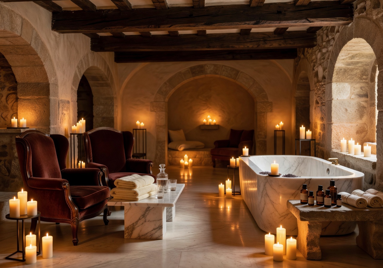luxury wellness spa candlelit interior europe