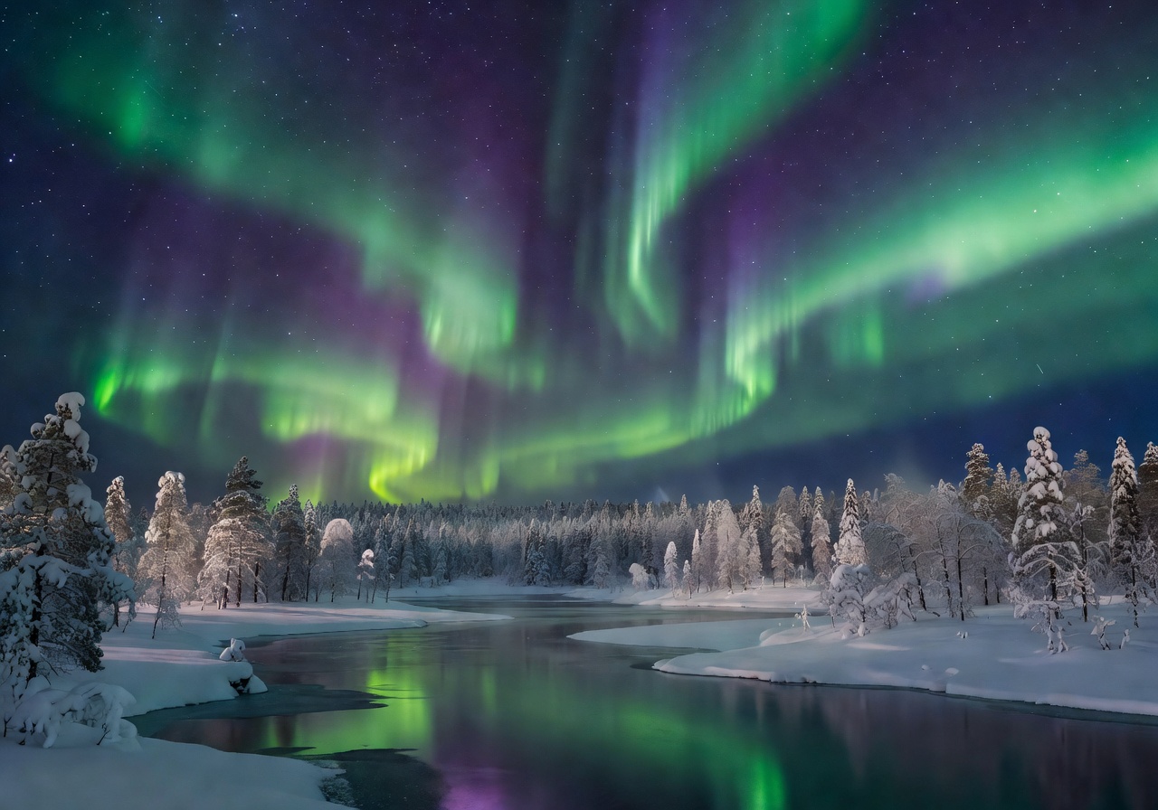 northern lights aurora over finnish lapland wilderness