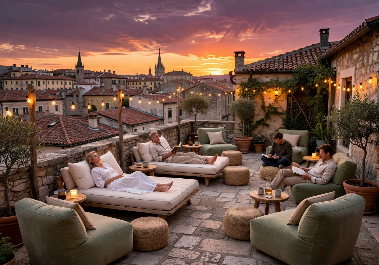 rooftop relaxation lounge sunset europe