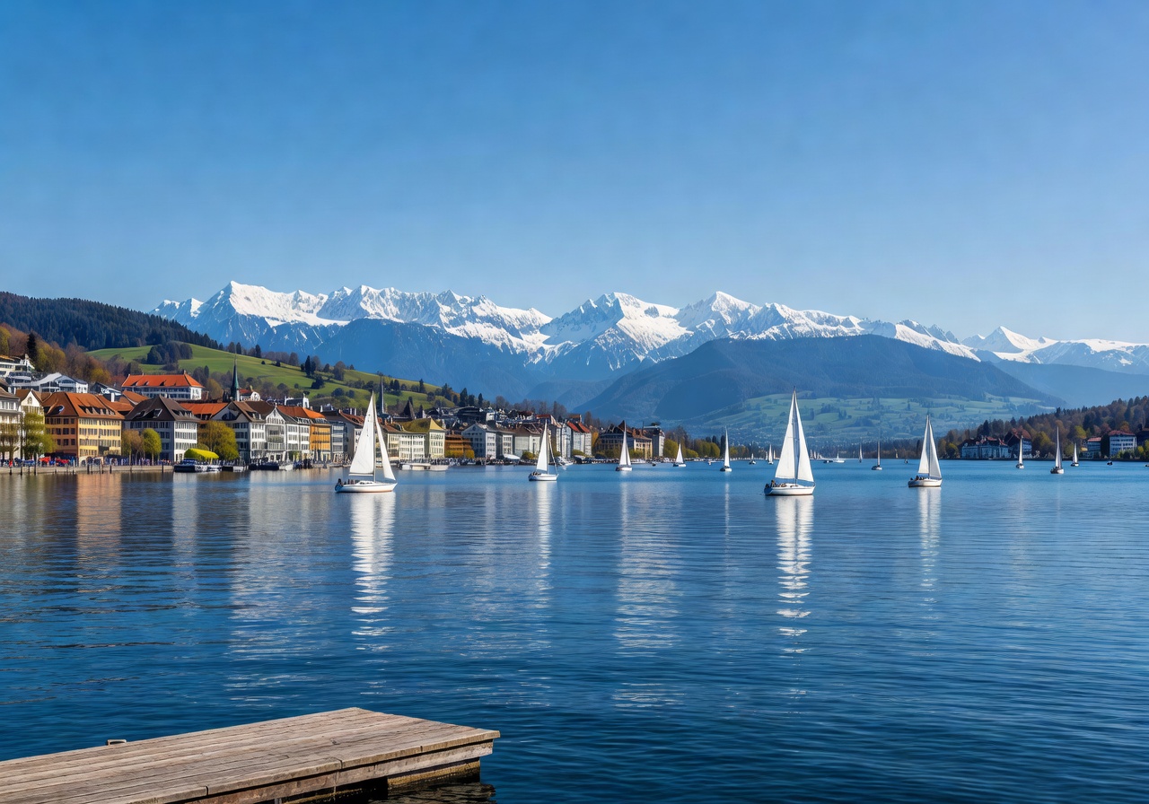 zurich switzerland lake panoramic view alps